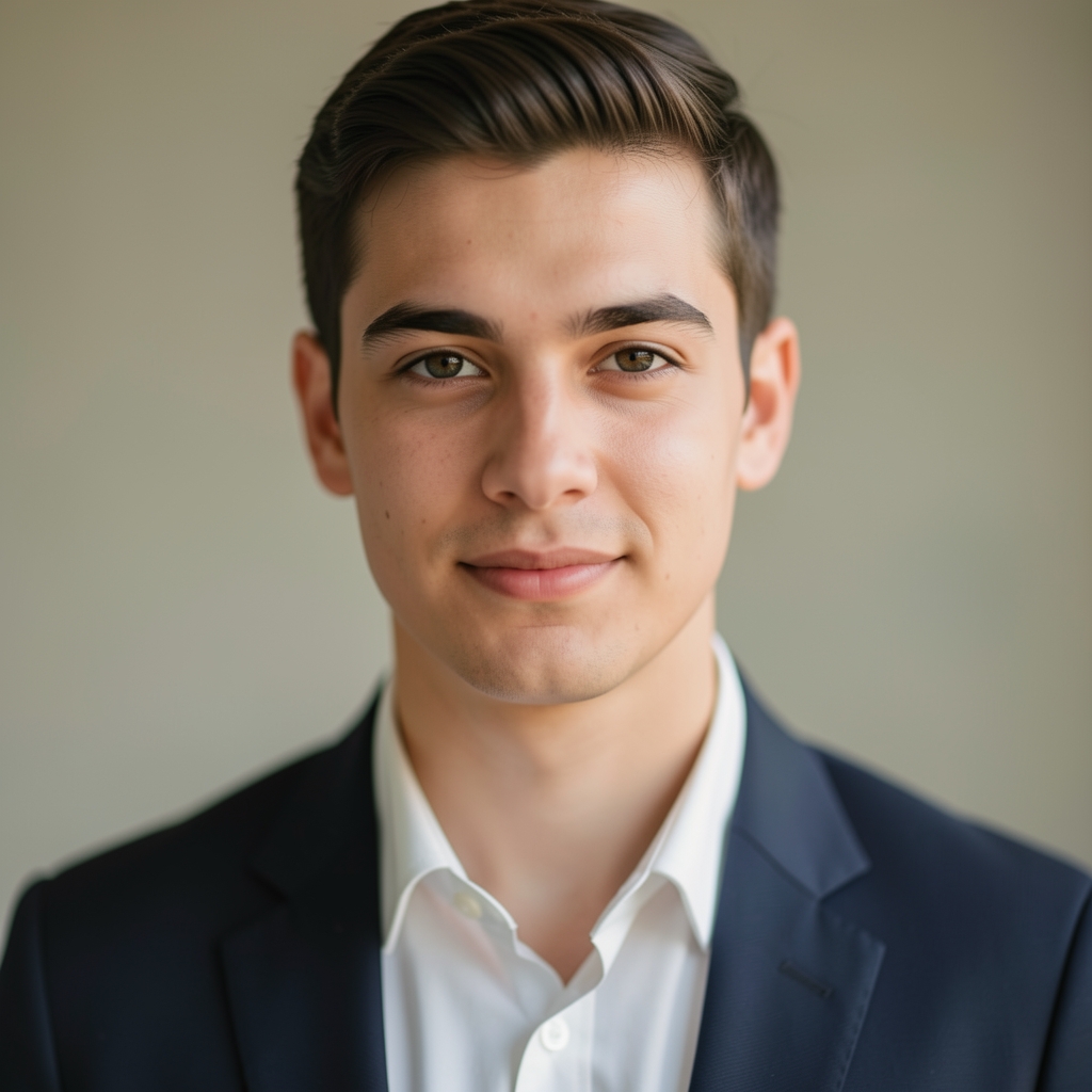 Editorial portrait of Tobias Ashcroft, soft natural light, neutral background